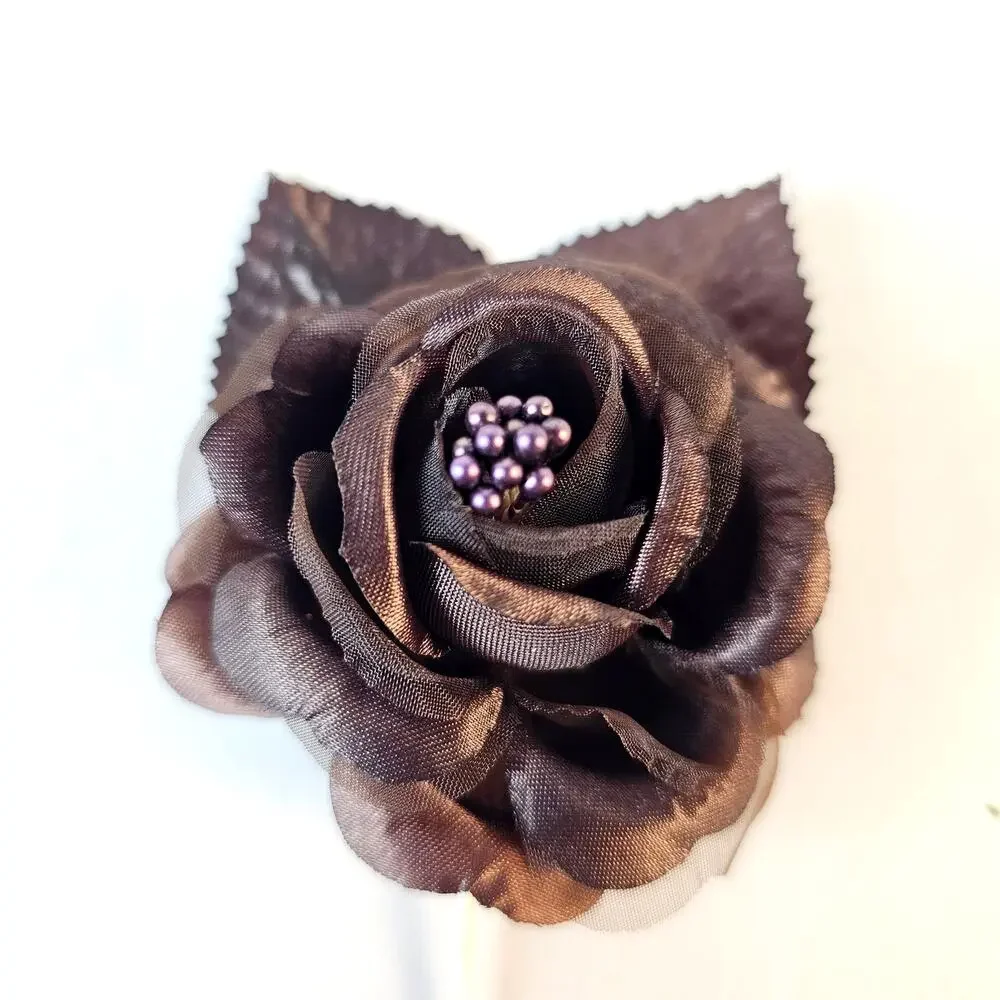 14 Chocolate Brown Silk Rose Picks 2.5in Artificial Flowers Wedding Floral Craft